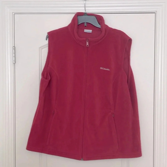 Columbia Pink/Red Fleece Zip Up Vest Jacket Sleeveless Collared Pockets Size 2X - Picture 1 of 5